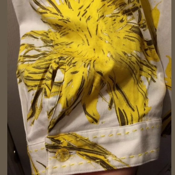 PAPERWHITE by Hinson Wu Blouse Yellow White Floral Button Down Top Nordstrom - Picture 4 of 7